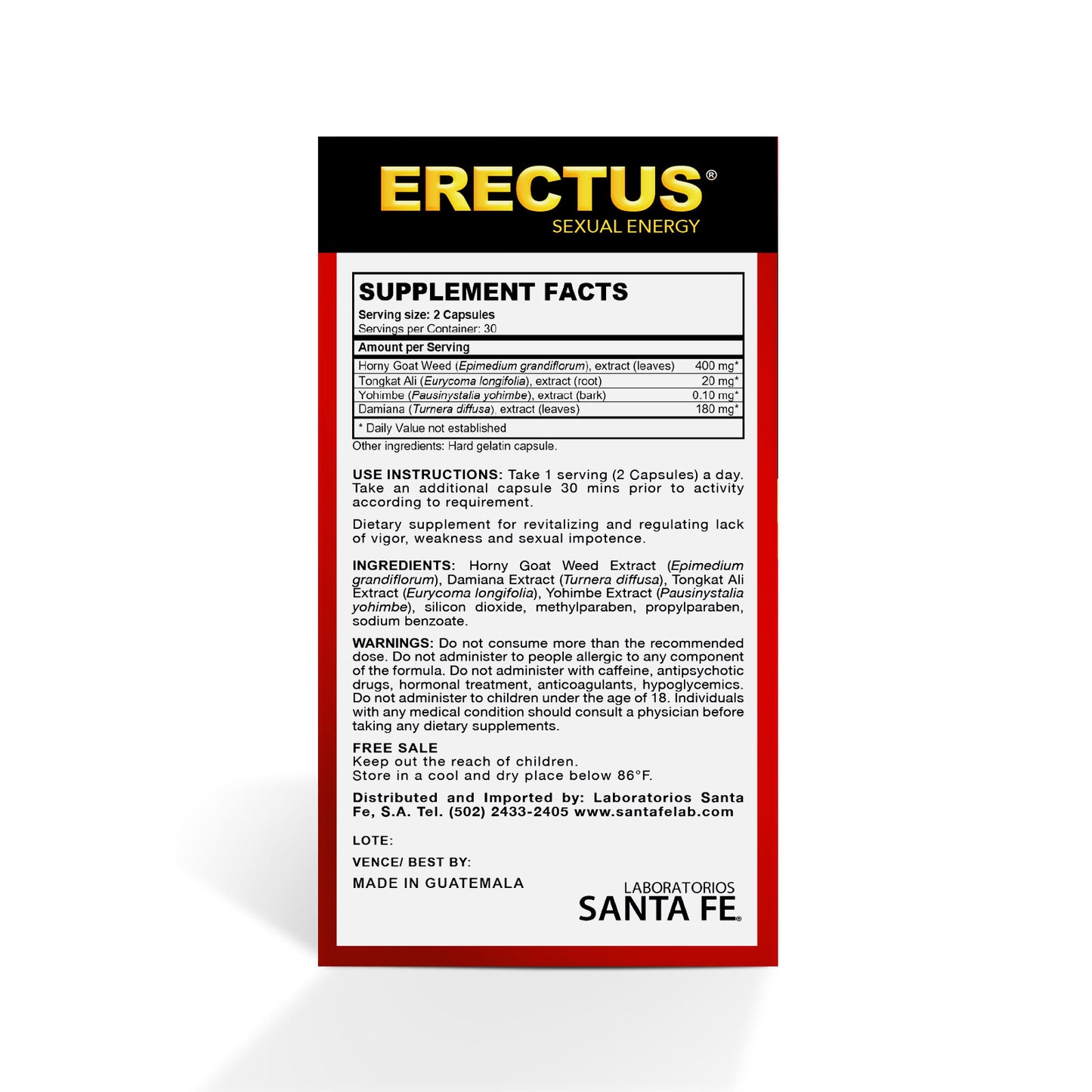 Erectus Premium Collection Natural Supplement Capsules made with Horny Goat Weed and Tongkat Ali